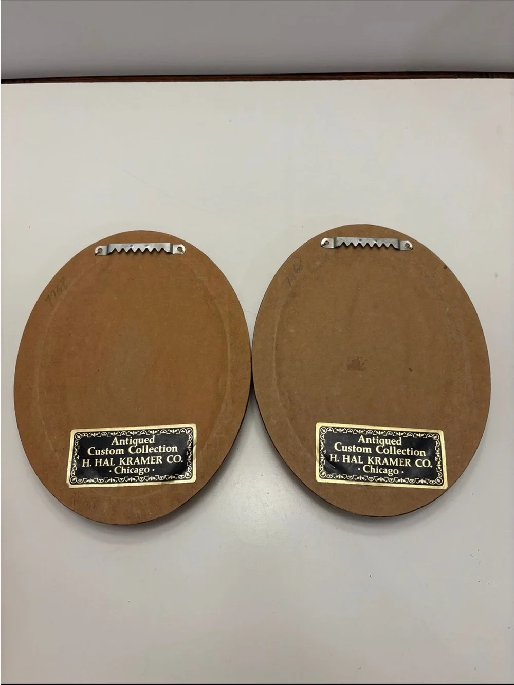 Two vintage oval printed frames Antiqued Custom Collection H. HAL KRAMER CO.